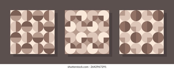 Set of trendy aesthetic geometric printable seamless patterns. Modern trendy hand made geometry abstract printable pattern ideas for textile, home decor, banner, template, poster, carpet and rugs.