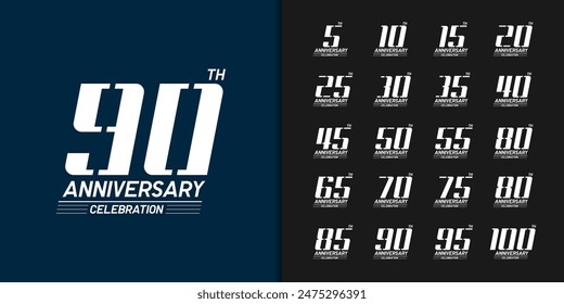 Set of trendy anniversary logotype. Modern geometric anniversary celebration icons design for company profile, leaflet, magazine, brochure poster, web, invitation Vector illustration.