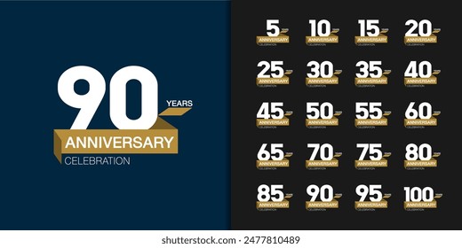 Set of trendy anniversary logotype. Modern geometric anniversary celebration icons design for company profile, leaflet, magazine, brochure poster, web, invitation or greeting card. Vector illustration
