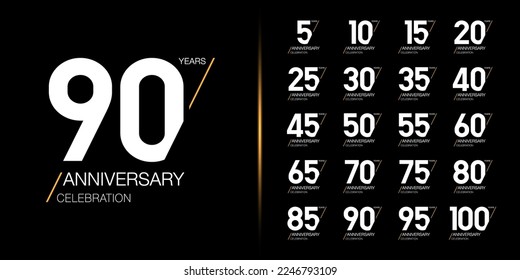 Set of trendy anniversary logotype. Premium anniversary celebration icons design for company profile, leaflet, magazine, brochure poster, web, invitation or greeting card. Vector illustration.