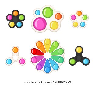 Set of Trendy antistress sensory toy Simple Dimple fidget in flat style isolated on white background.