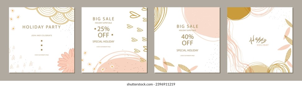 set of trendy artistic square template. Suitable for social media posts, cards, invitations, banner and web ads