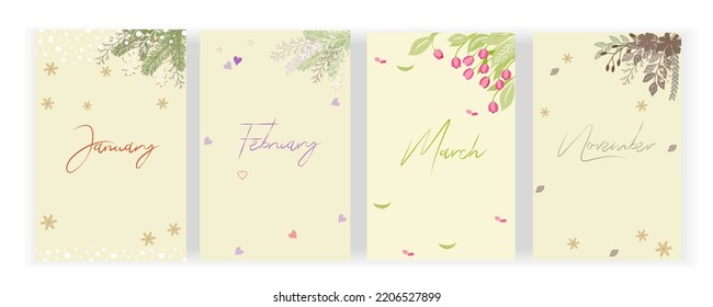 Conjunto de modernos orígenes florales de otoño, otoño, primavera y verano. Diseño gráfico para publicaciones en medios sociales, aplicaciones móviles, tarjetas, invitaciones, diseños de banners. Ilustración vectorial.