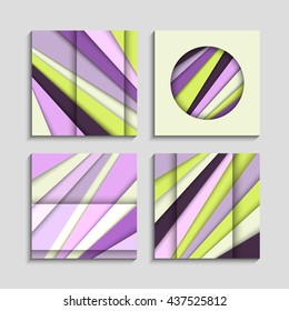 Set of trendy backgrounds in a material design style. Business card with place for your text. Art posters. Isolated. Vector illustration.