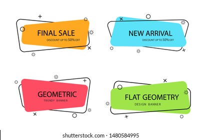 Set Of Trendy Banner With Flat Shape. Design Label Element With Geometric Shape For Discount Sale.Vivid Background Template With Title Text For Banner, Label. Vector Eps10