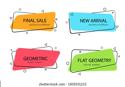 Set of trendy banner with flat shape. Design label element with geometric shape for discount sale.Vivid background template with title text for banner, label. vector eps10
