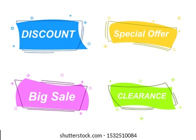 	
Set of trendy banner with flat shape. Design label element with geometric shape for discount sale.Vivid background template with title text for banner, label. vector eps10