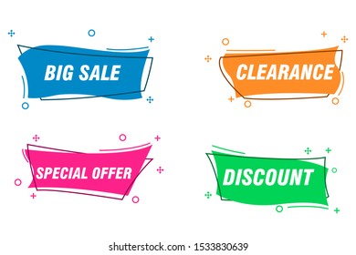 Set of trendy banner with flat shape. Design label element with geometric shape for discount sale.Vivid background template with title text for banner, label. vector eps10