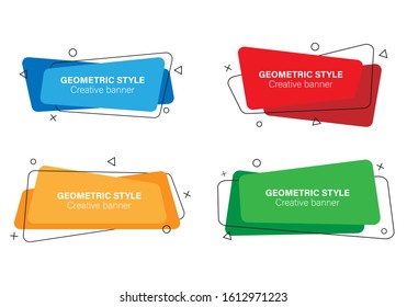 Set of trendy banners of different colors and shapes made in flat style.Label design element with geometric shapes for sale at a discount.Bright template background with header text for banner,label.