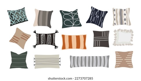 Set of trendy bed and couch pillows.