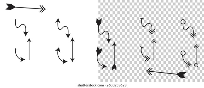Set of Trendy Black Arrows on Transparent Background