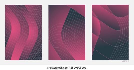 Set of Trendy Blank Poster Covers with Gradient Neon Lights