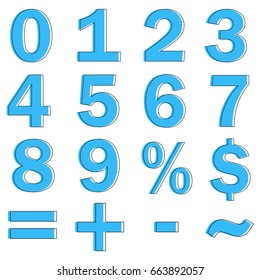 Set of trendy blue flat numbers and symbols. Can be used for retro poster design. Vector illustration 