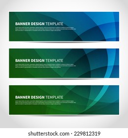 Conjunto de plantillas de banners vectoriales o encabezados de sitios web de moda azul y verde con fondo geométrico abstracto. Ilustración de diseño del vector EPS10