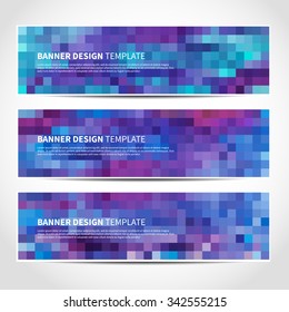 Set of trendy blue and purple vector banners template or website headers with abstract geometric background. Vector design illustration EPS10