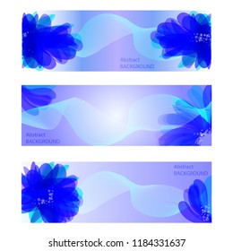 Set of trendy blue vector banners template or website headers with abstract flower. Vector floral design illustration EPS10