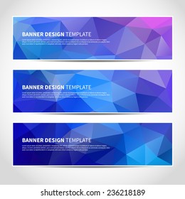 Set of trendy blue vector banners template or website headers with abstract geometric background. Vector design illustration EPS10