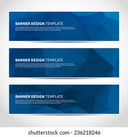 Set of trendy blue vector banners template or website headers with abstract geometric background. Vector design illustration EPS10