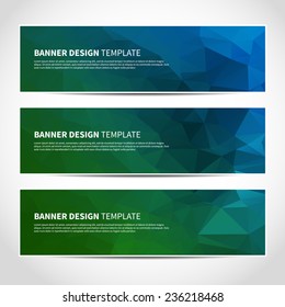 Set of trendy blue vector banners template or website headers with abstract geometric background. Vector design illustration EPS10