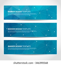 Set of trendy blue vector banners template or website headers with abstract geometric background. Vector design illustration EPS10