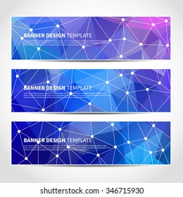 Set of trendy blue vector banners template or website headers with abstract geometric background. Vector design illustration EPS10