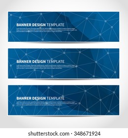 Set of trendy blue vector banners template or website headers with abstract geometric triangular background. Vector design illustration EPS10