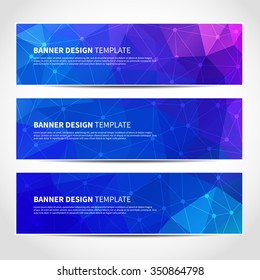 Set of trendy blue vector banners template or website headers with abstract geometric triangular background. Vector design illustration EPS10