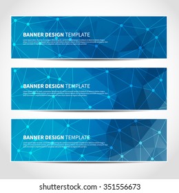 Set of trendy blue vector banners template or website headers with abstract geometric triangular background. Vector design illustration EPS10
