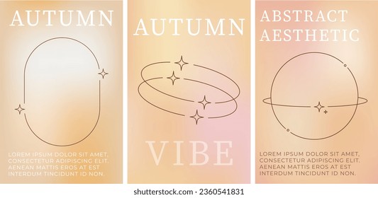 Set of trendy blur gradient with autumn vibe. Vintage y2k pastel color banner collection for social media post. Minimalistic blurred abstract poster.