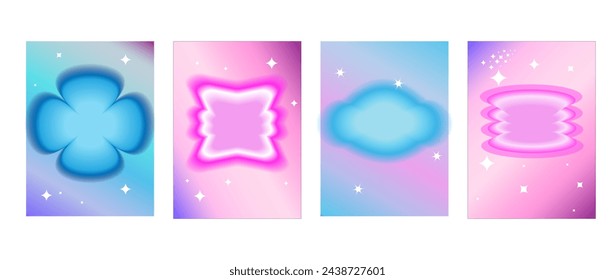 Conjunto de ilustración de degradado desenfoque de moda Vintage y2k colección de banners de color pastel para publicación en redes sociales. 