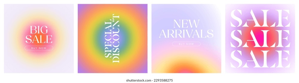 Set of trendy blur sale template illustration. Vintage y2k pastel color banner collection for special business discount. Minimalist blurred abstract store promotion poster.