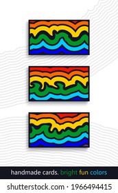 Set of trendy bright abstract composition. Minimalistic layered organic shapes. Hand painted cards design. Vector mock up