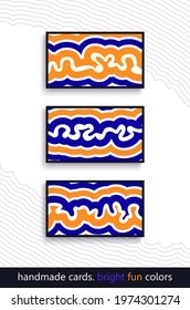 Set of trendy bright abstract composition. Minimalistic layered organic shapes. Hand painted cards design. Vector mock up