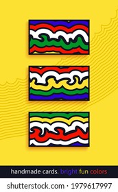 Set of trendy bright abstract composition. Minimalistic layered organic shapes. Hand painted cards design. Vector mock up