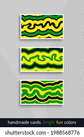 Set of trendy bright abstract composition. Minimalistic layered organic shapes. Hand painted cards design. Vector mock up