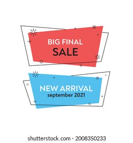 Set of trendy bright colorful modern abstract vector banners. Flat geometric shapes in different colors with black outline in memphis design style. The template is ready for use in web or print design