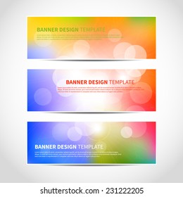 Set of trendy bright colorful vector banners template or website headers with abstract geometric bokeh background. Vector design illustration EPS10