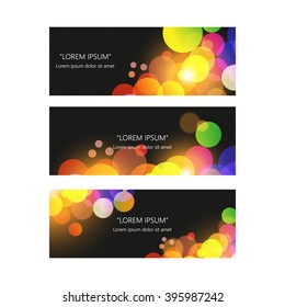 Set of trendy bright colorful vector banners template or website headers with abstract geometric bokeh background.