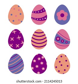 Set of trendy bright Easter eggs . For greeting cards, posters, invitations, digital projects. Festive Easter elements for design.