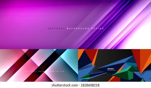 Set of trendy bright geometric minimal abstract backgrounds