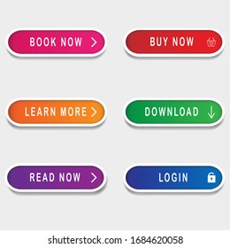 Set of trendy buttons in modern style isolated on white background. Navigation template for web, mobile app. Design element. Color icon with shadow for app and web design. Collection of 3d buttons.