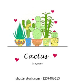 Set of trendy cactus. Collection. Idea for poster, postcard. Vector illustration