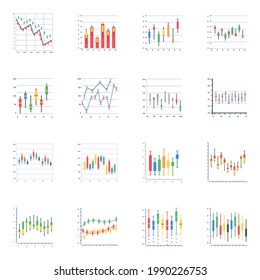 Set of Trendy Candlestick Charts in Flat Icons