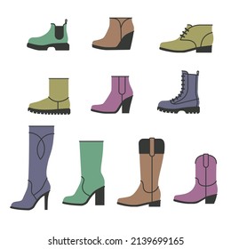 Set of trendy casual women's shoes. Vector illustration