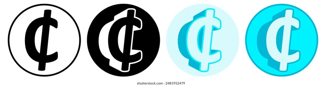 Set trendy Cedi Symbol icon. Ghana currency pictogram vector illustration