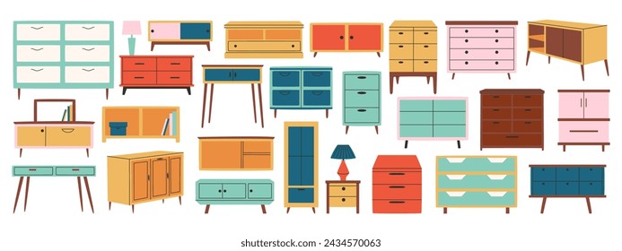 Set of trendy chest of drawers in scandinavian style. Modern furniture.