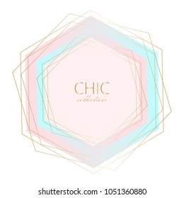 Set of Trendy Chic pastel colored cards with Gold geometric shapes. Abstract unusual textures for wedding invitation cards, business cards, fashion headers, posters, artistic backgrounds. Vector