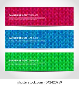 Set of trendy Christmas vector banners template or website headers with abstract knitted background. Vector design illustration EPS10