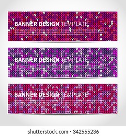 Set of trendy Christmas vector banners template or website headers with abstract knitted background. Vector design illustration EPS10