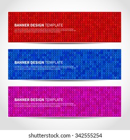Set of trendy Christmas vector banners template or website headers with abstract knitted background. Vector design illustration EPS10